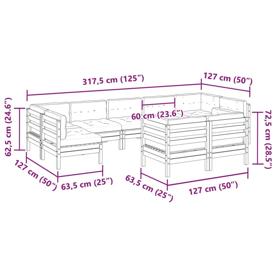 Salon de jardin 9 pcs avec coussins bois de pin imprégné - 10