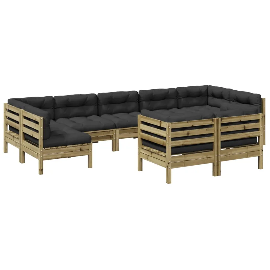 Salon de jardin 9 pcs avec coussins bois de pin imprégné - 2