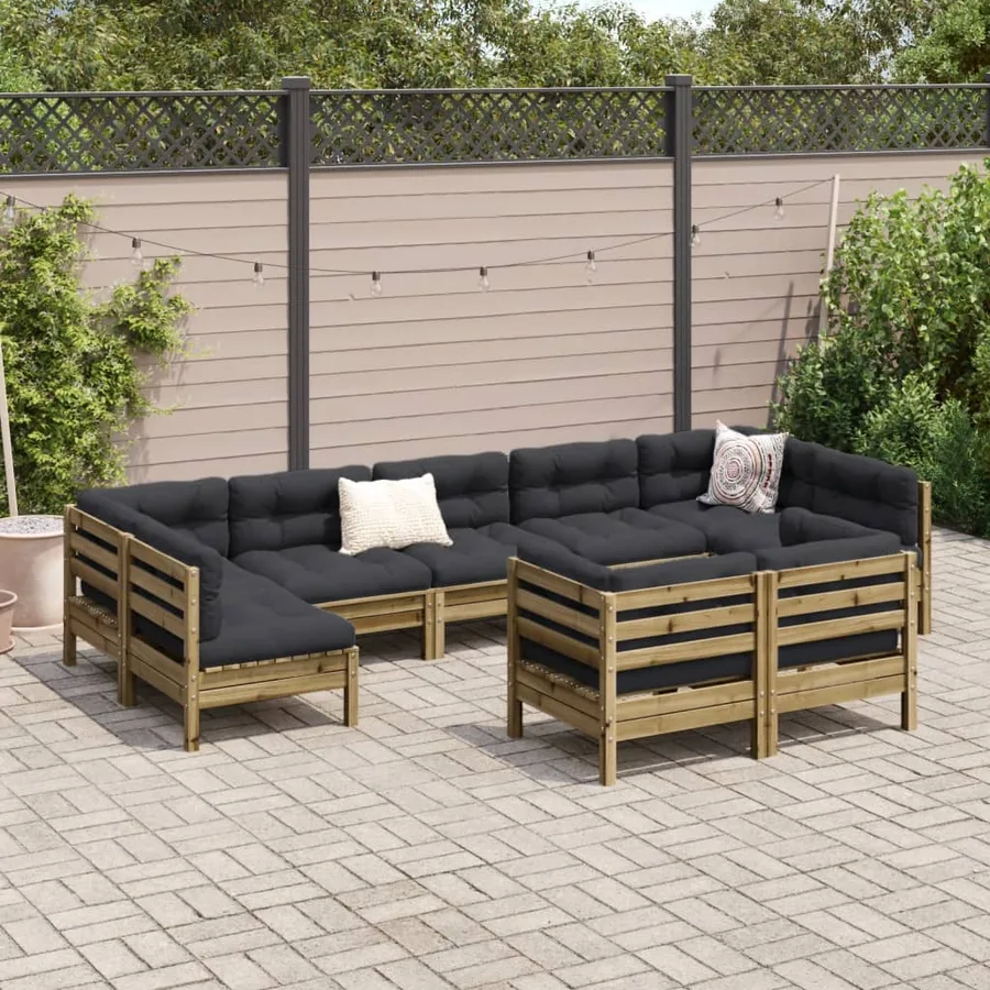 Salon de jardin 9 pcs avec coussins bois de pin imprégné - 3