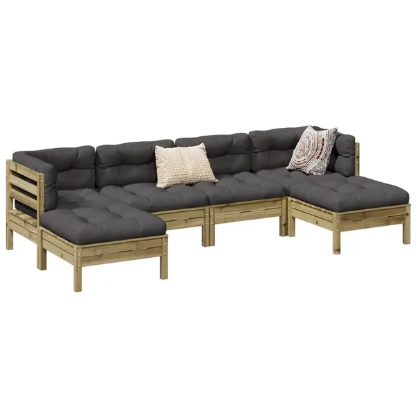 Salon de jardin 6 pcs avec coussins bois de pin imprégné