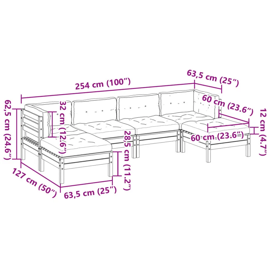 Salon de jardin 6 pcs avec coussins bois de pin imprégné - 12