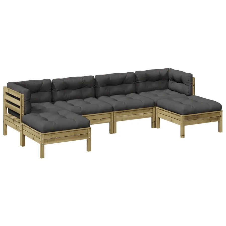 Salon de jardin 6 pcs avec coussins bois de pin imprégné - 2