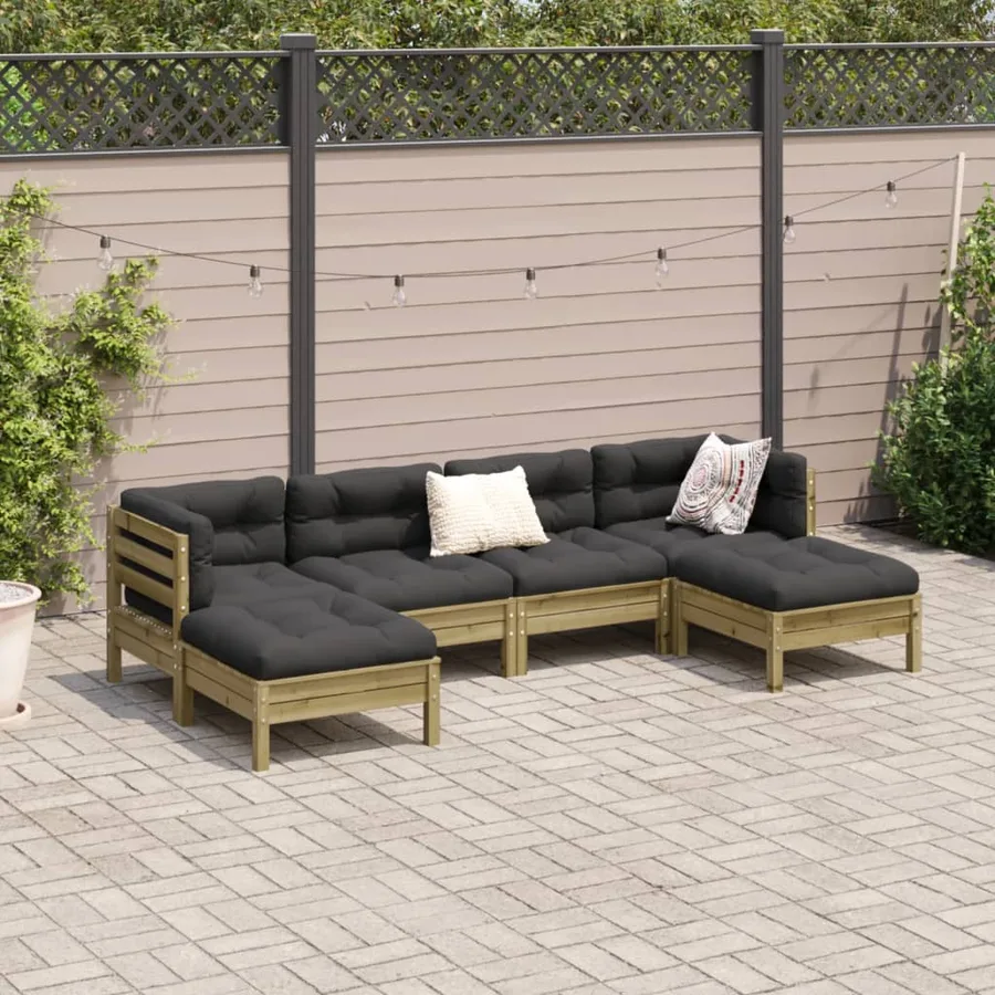 Salon de jardin 6 pcs avec coussins bois de pin imprégné - 3