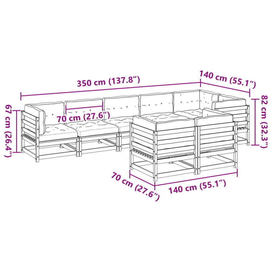 Salon de jardin 8 pcs avec coussins bois de pin massif - 10