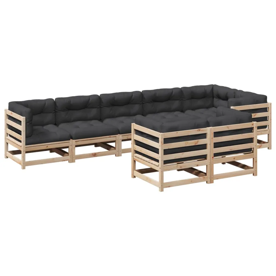 Salon de jardin 8 pcs avec coussins bois de pin massif - 2