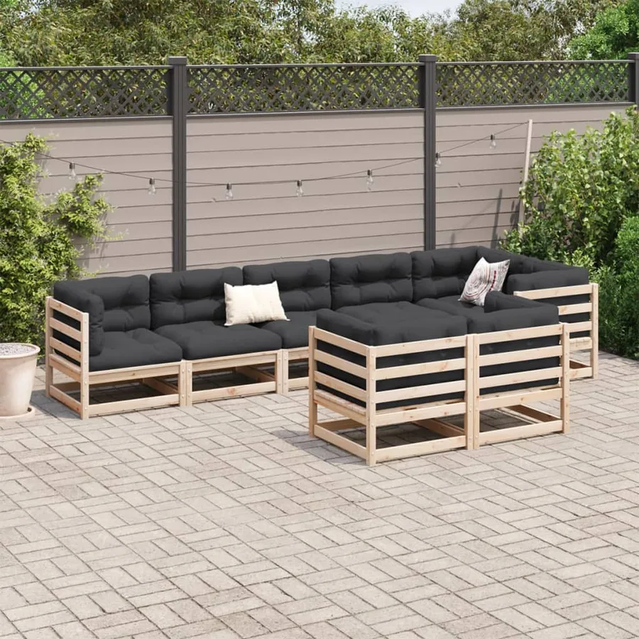 Salon de jardin 8 pcs avec coussins bois de pin massif - 3