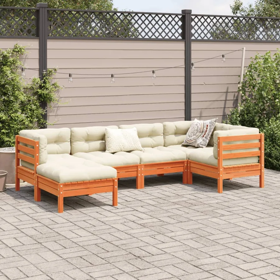Salon de jardin 6 pcs avec coussins cire marron bois pin massif - 3