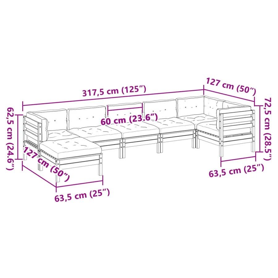 Salon de jardin 7 pcs et coussins bois massif sapin de douglas - 12
