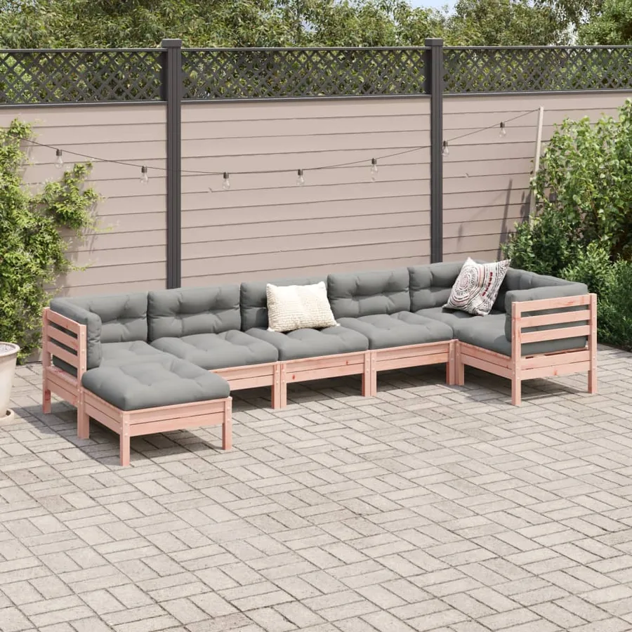 Salon de jardin 7 pcs et coussins bois massif sapin de douglas - 3