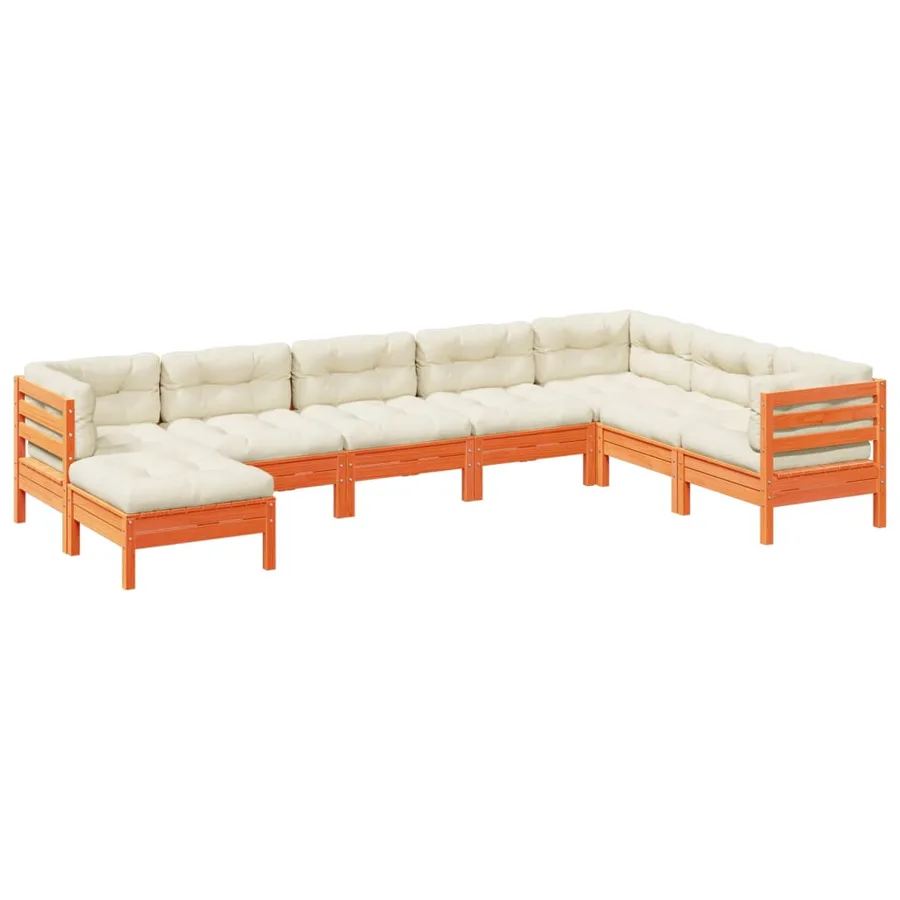Salon de jardin 8 pcs avec coussins marron cire bois pin massif - 2