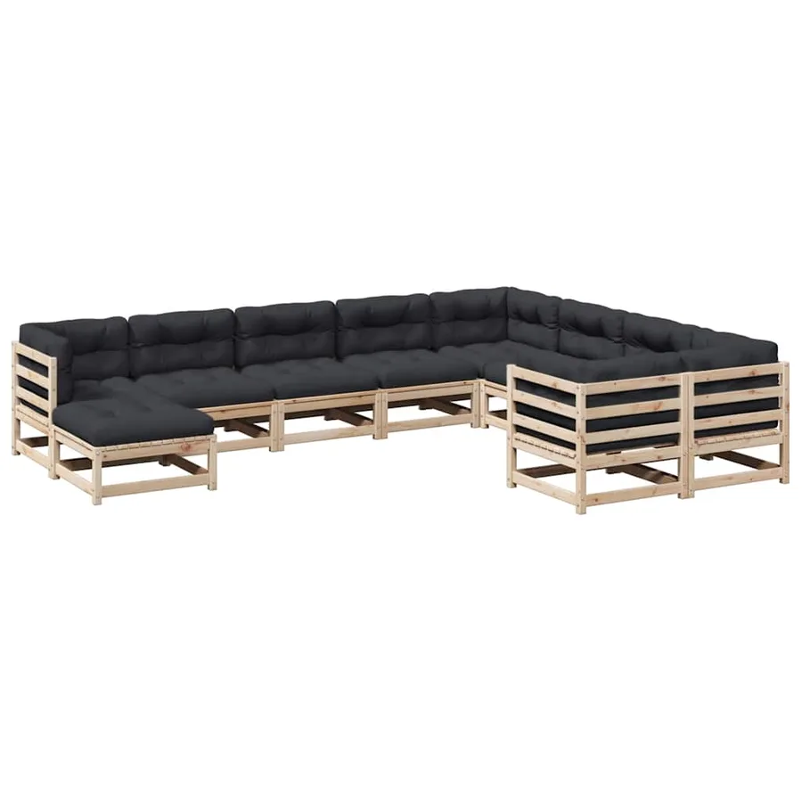 Salon de jardin 10 pcs avec coussins bois de pin massif - 2