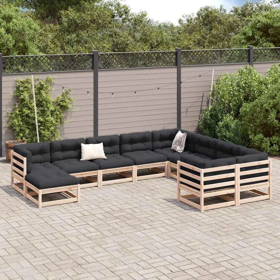 Salon de jardin 10 pcs avec coussins bois de pin massif - 3