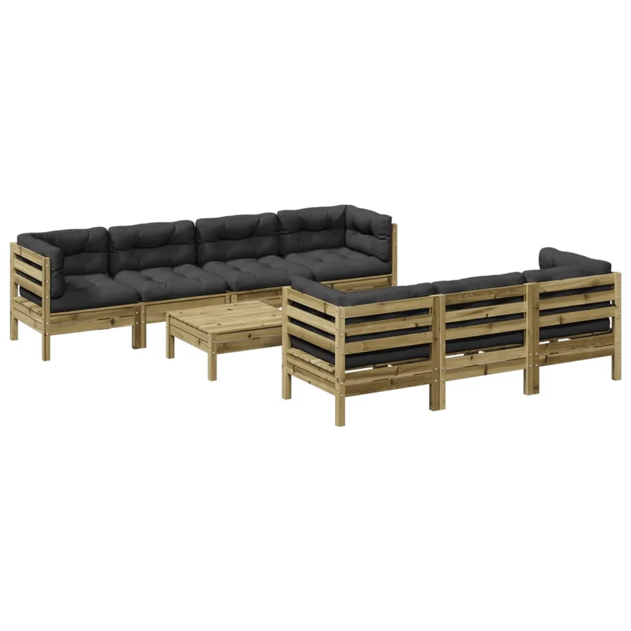 Salon de jardin 8 pcs avec coussins bois de pin imprégné - 2