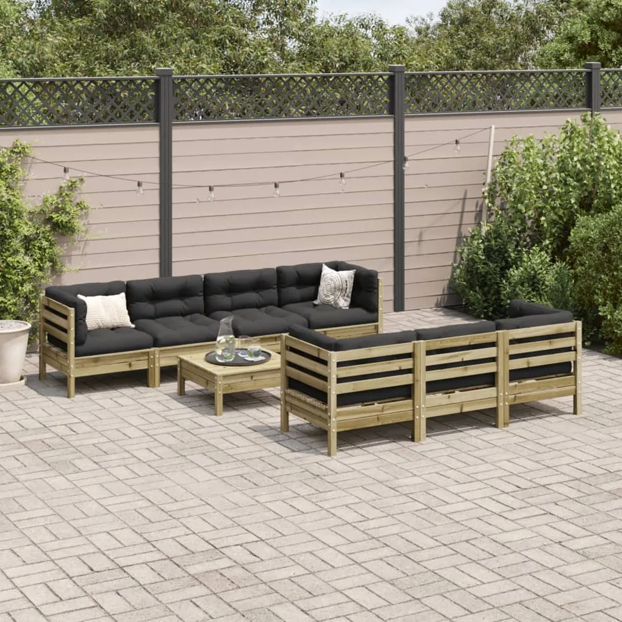 Salon de jardin 8 pcs avec coussins bois de pin imprégné - 3