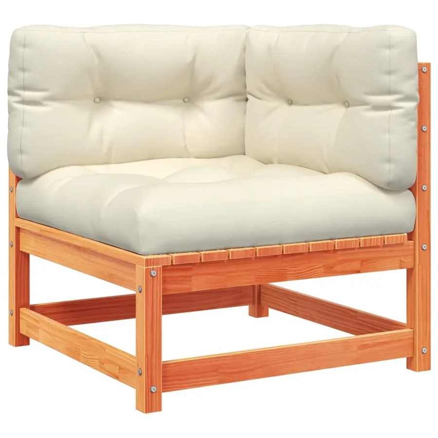 Salon de jardin 7 pcs avec coussins cire marron bois pin massif - 4