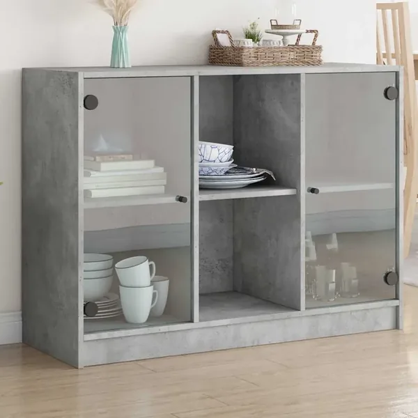 Buffet gris béton 102x37x75,5 cm bois d'ingénierie