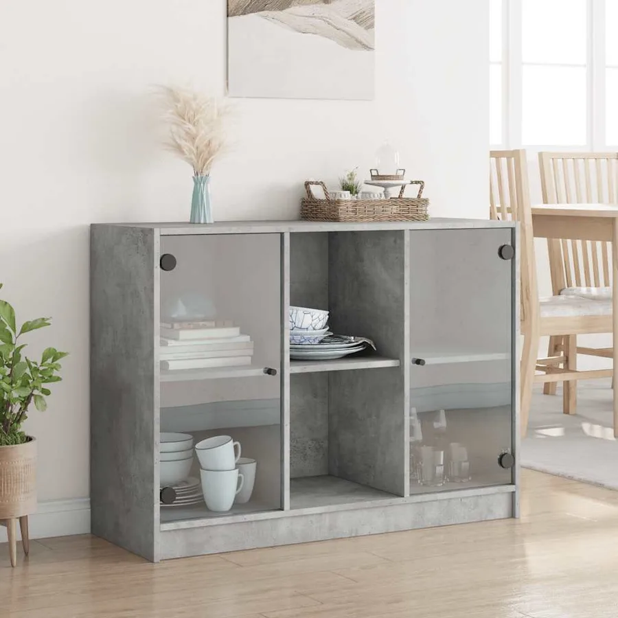 Buffet gris béton 102x37x75,5 cm bois d'ingénierie - 3