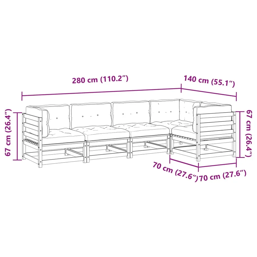 Salon de jardin 5 pcs avec coussins bois de pin massif - 10