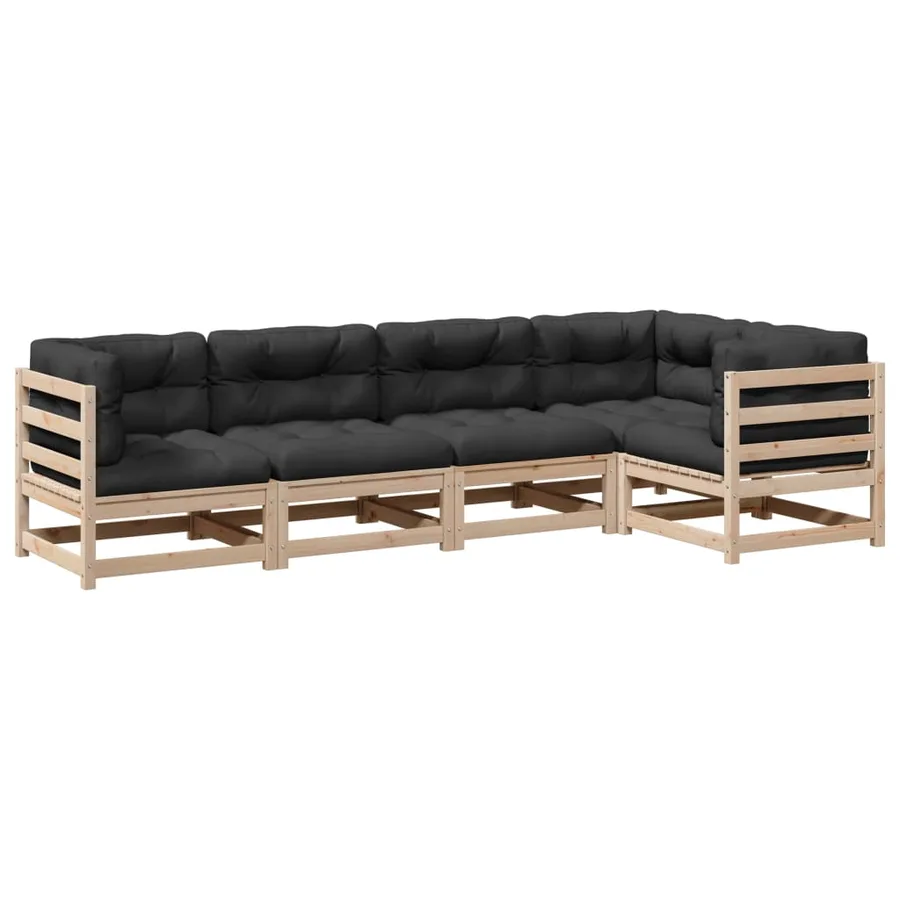 Salon de jardin 5 pcs avec coussins bois de pin massif - 2