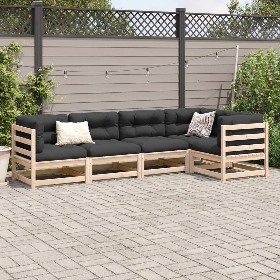 Salon de jardin 5 pcs avec coussins bois de pin massif - 3