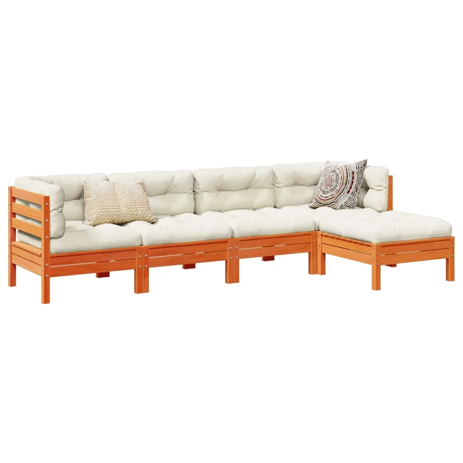 Salon de jardin 5 pcs avec coussins cire marron bois pin massif