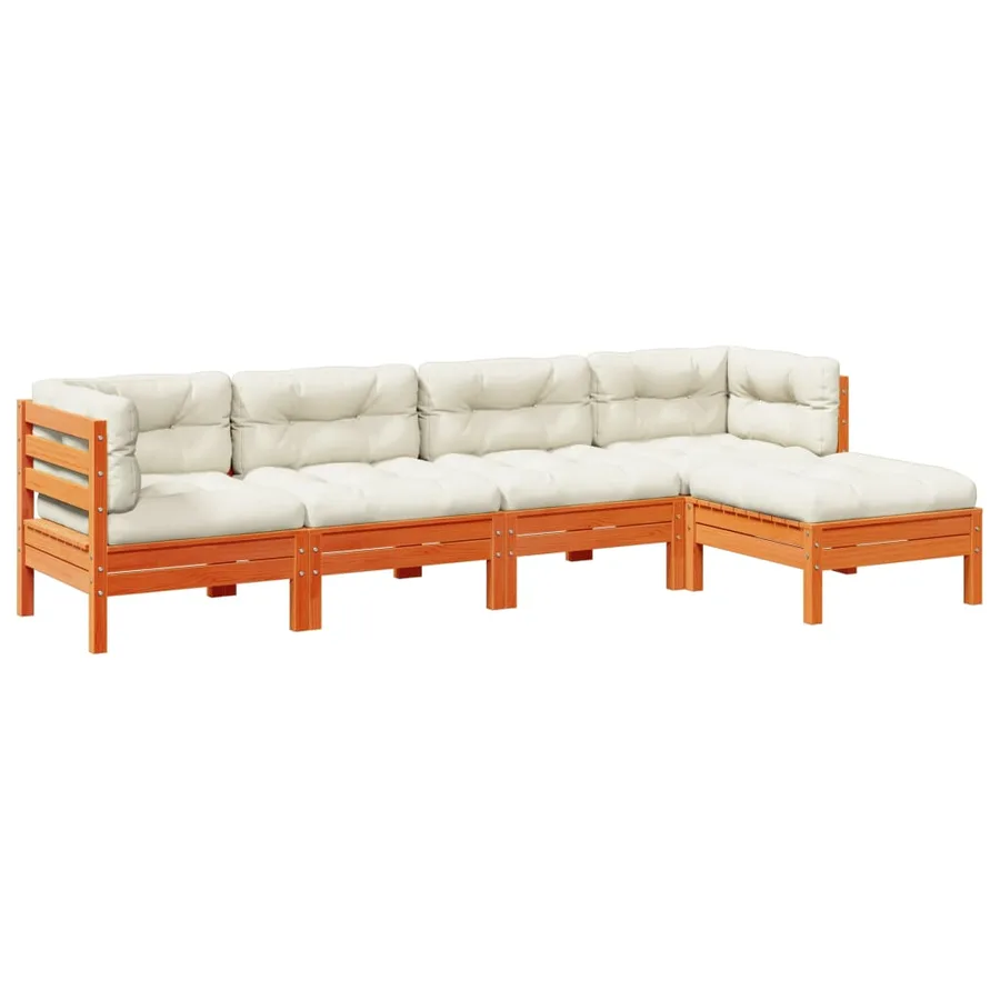 Salon de jardin 5 pcs avec coussins cire marron bois pin massif - 2