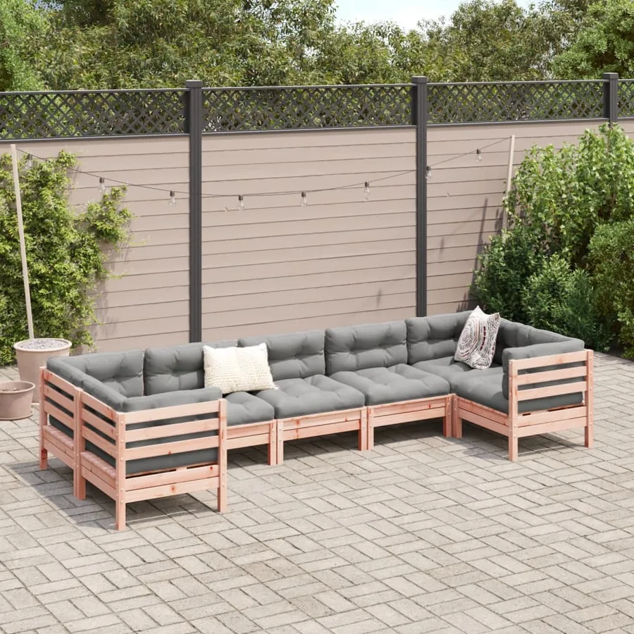 Salon de jardin 7 pcs et coussins bois massif sapin de douglas - 3