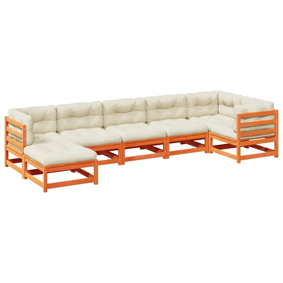 Salon de jardin 7 pcs avec coussins cire marron bois pin massif - 2