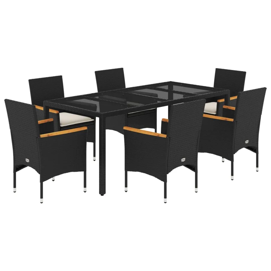 Ensemble à manger de jardin et coussins 7 pcs noir rotin acacia - 2