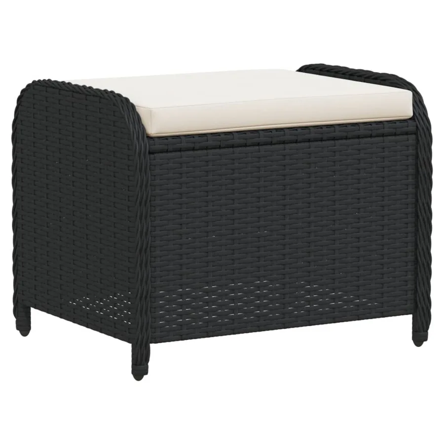 Tabouret de jardin avec coussin noir 58x46x46 cm résine tressée - 2