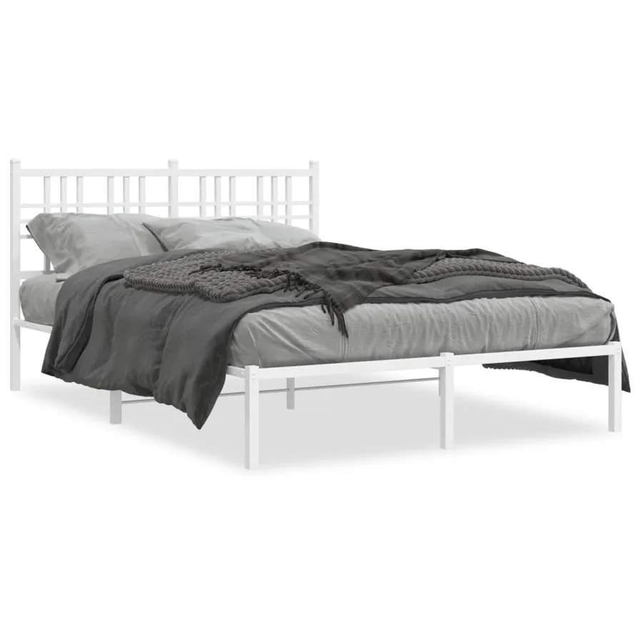 Cadre de lit métal sans matelas et tête de lit blanc 120x190 cm - 2