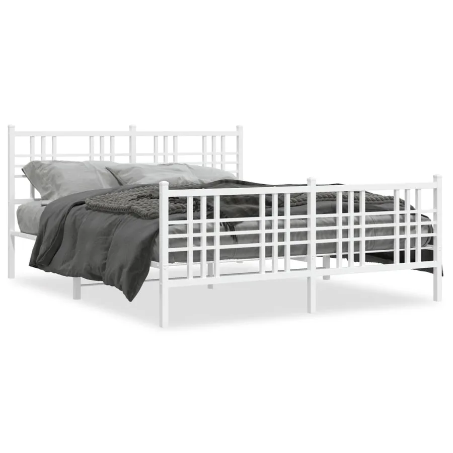 Cadre de lit métal sans matelas et pied de lit blanc 150x200 cm - 2