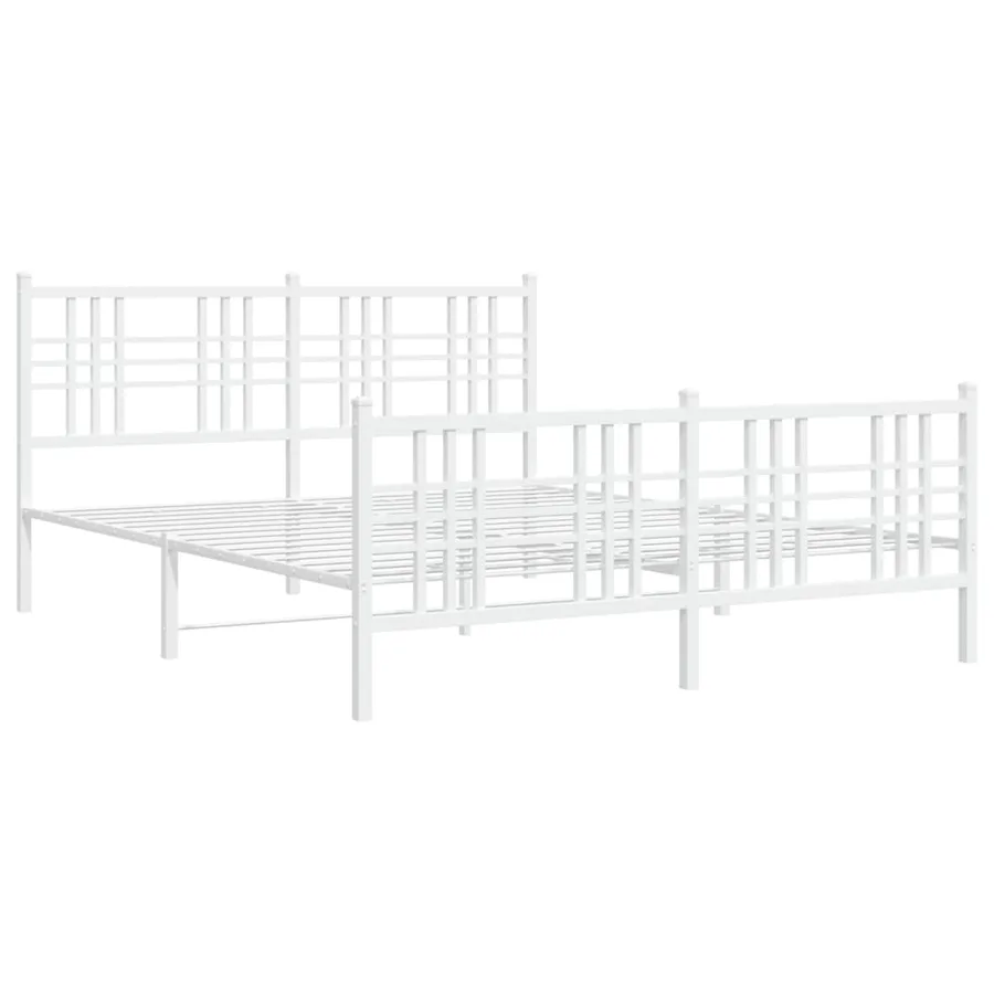 Cadre de lit métal sans matelas et pied de lit blanc 150x200 cm - 3