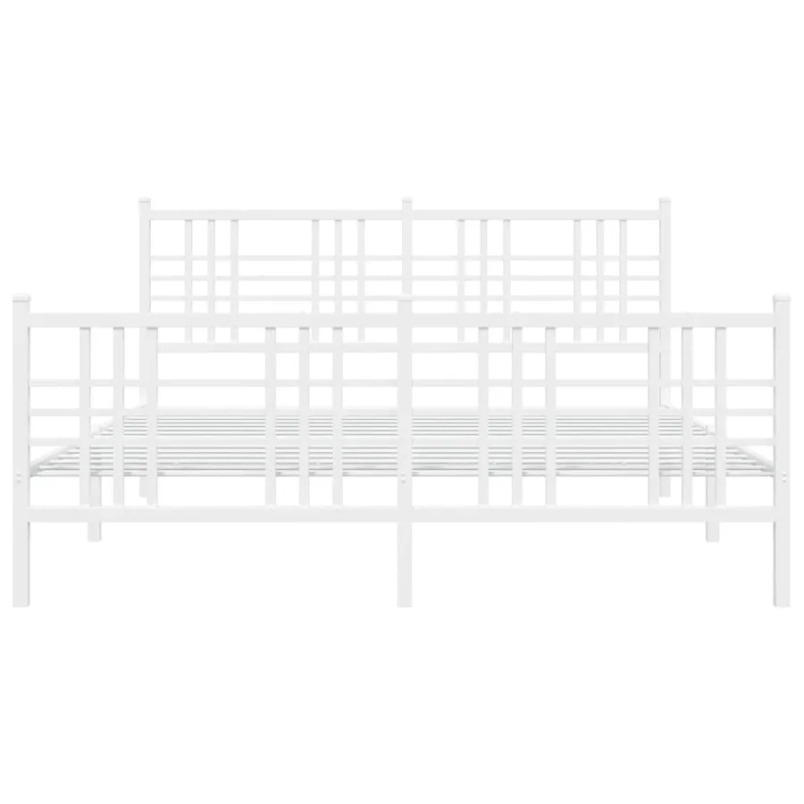 Cadre de lit métal sans matelas et pied de lit blanc 150x200 cm - 4