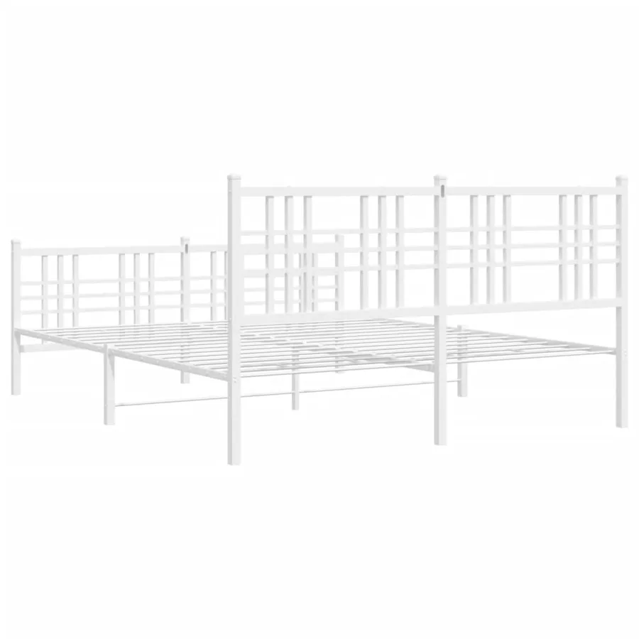 Cadre de lit métal sans matelas et pied de lit blanc 150x200 cm - 6