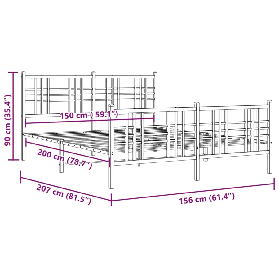 Cadre de lit métal sans matelas et pied de lit blanc 150x200 cm - 8