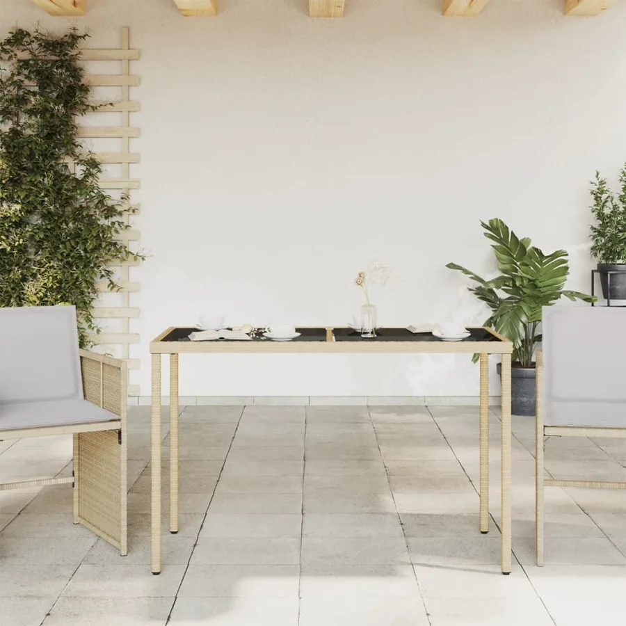 Table de jardin dessus en verre beige 115x54x74 cm poly rotin - 3