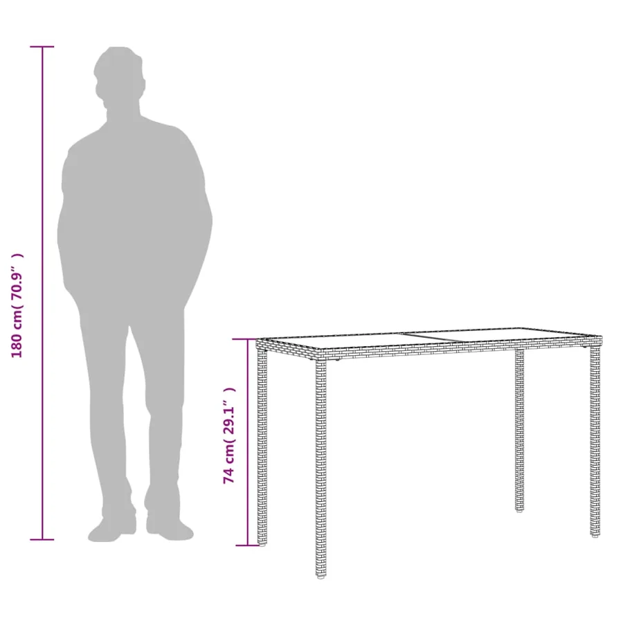 Table de jardin dessus en verre beige 115x54x74 cm poly rotin - 9