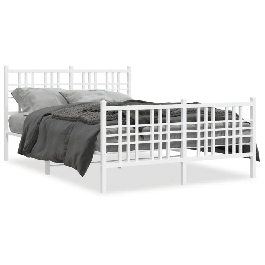 Cadre de lit métal sans matelas et pied de lit blanc 140x190 cm - 2