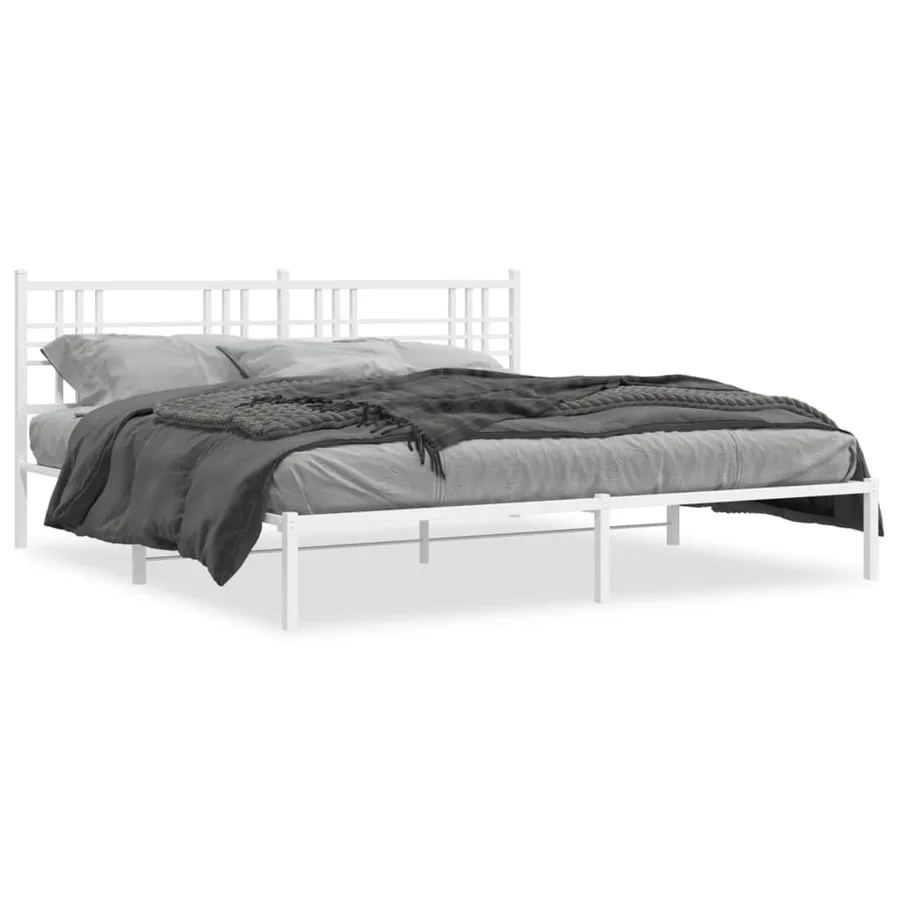Cadre de lit métal sans matelas et tête de lit blanc 193x203 cm - 2