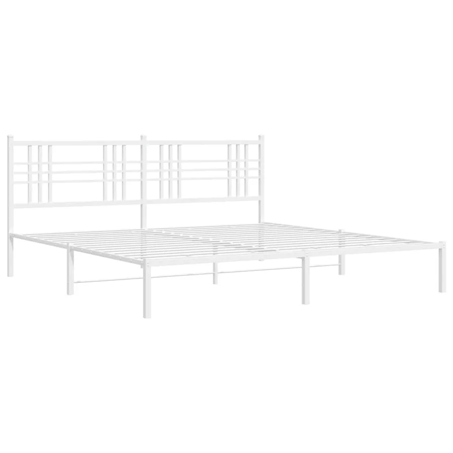 Cadre de lit métal sans matelas et tête de lit blanc 193x203 cm - 3