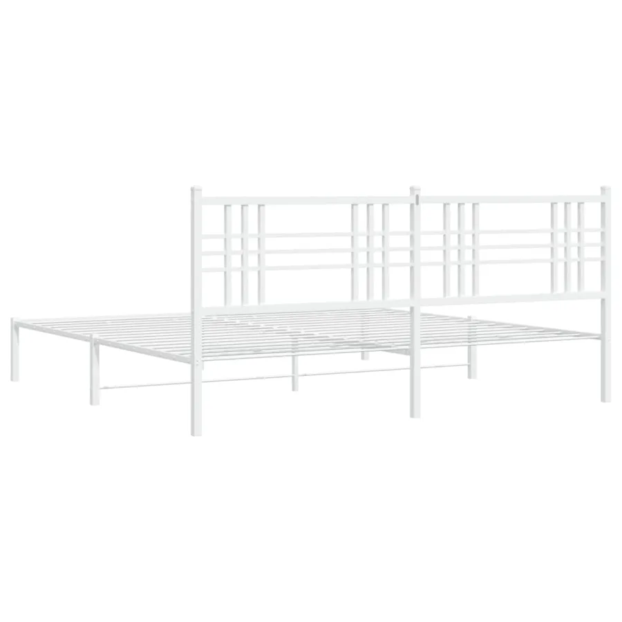 Cadre de lit métal sans matelas et tête de lit blanc 193x203 cm - 6