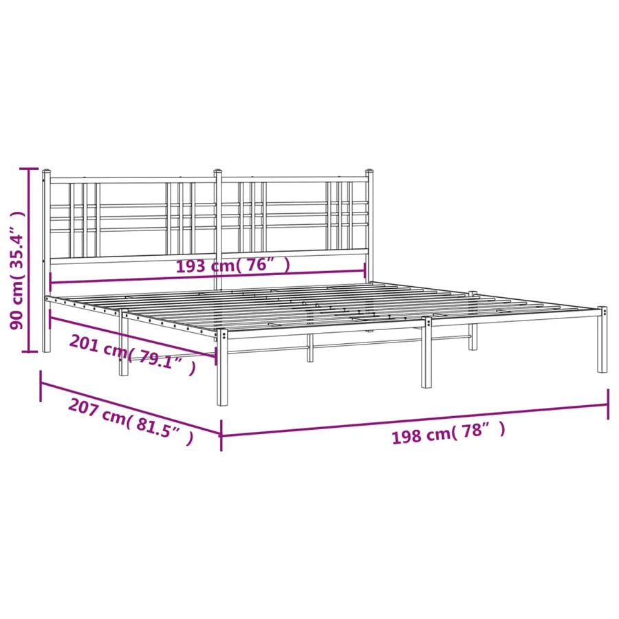 Cadre de lit métal sans matelas et tête de lit blanc 193x203 cm - 8