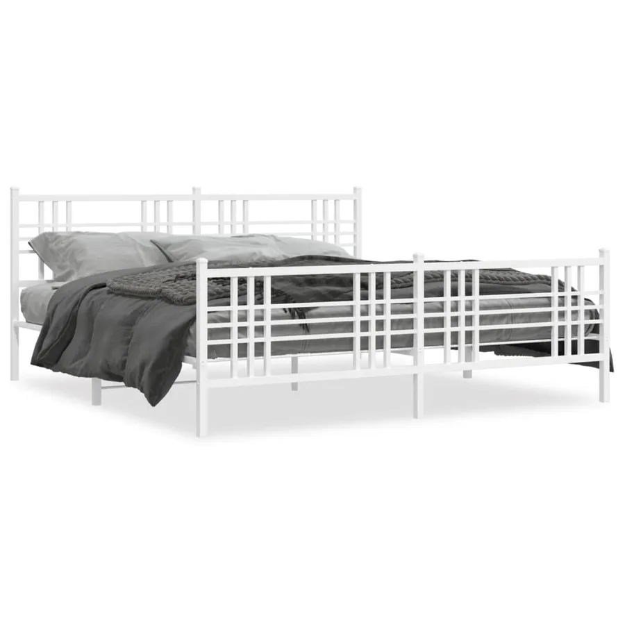 Cadre de lit métal sans matelas et pied de lit blanc 200x200 cm - 2