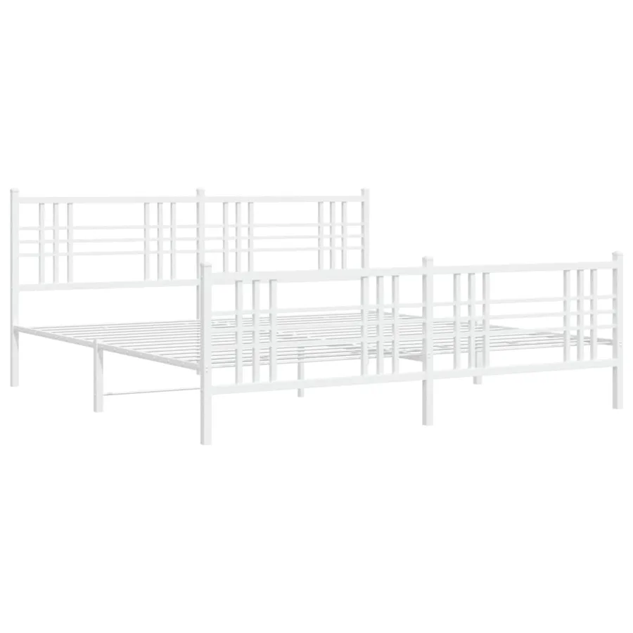 Cadre de lit métal sans matelas et pied de lit blanc 200x200 cm - 3