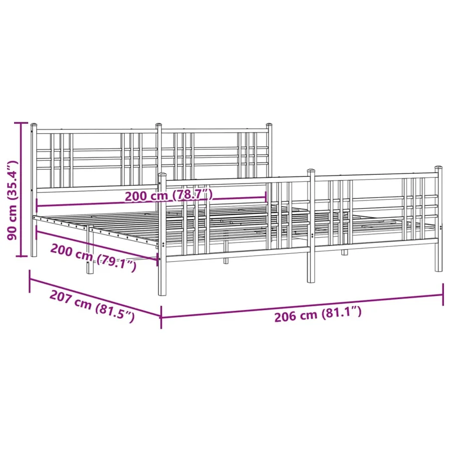 Cadre de lit métal sans matelas et pied de lit blanc 200x200 cm - 8