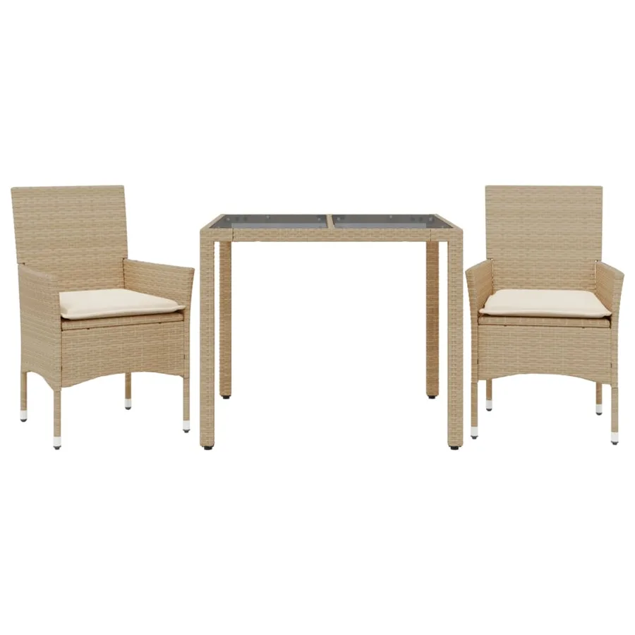 Ensemble à manger de jardin et coussins 3 pcs beige rotin verre - 2