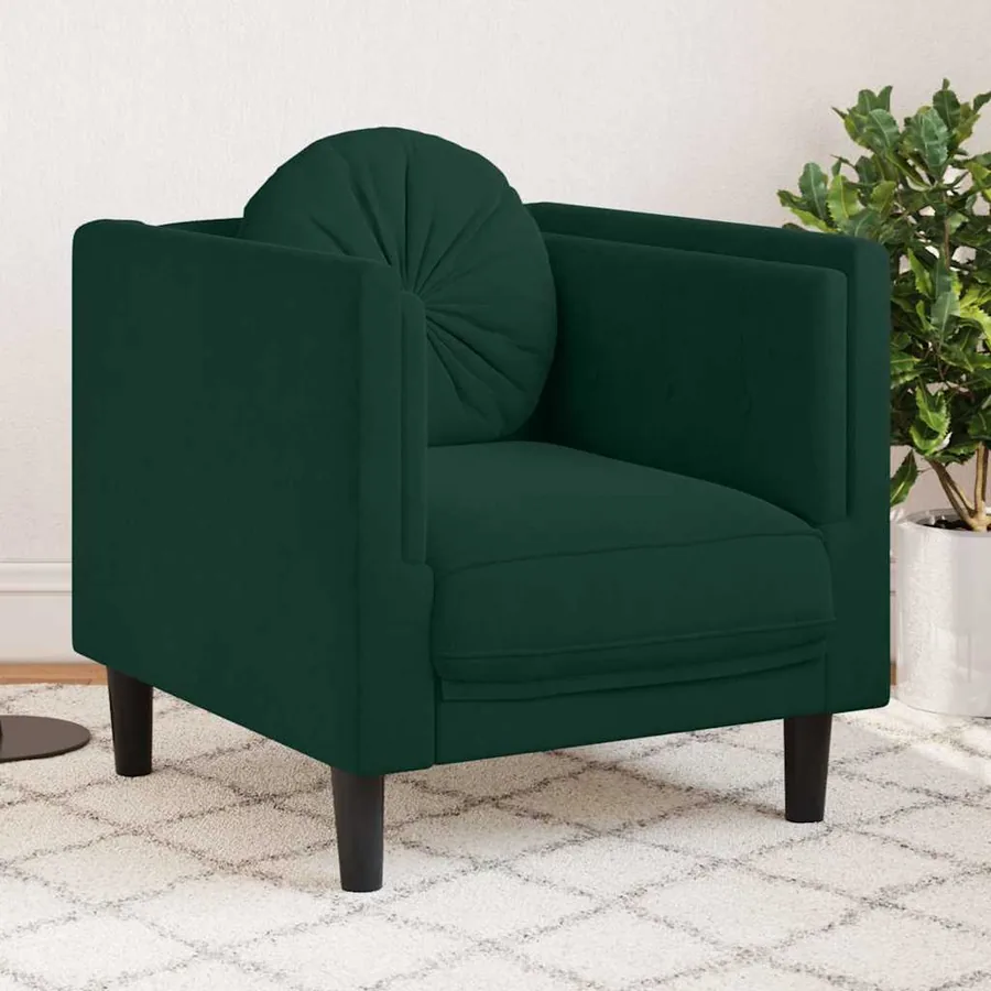Fauteuil avec coussin vert foncé velours