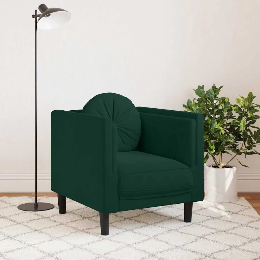 Fauteuil avec coussin vert foncé velours - 3
