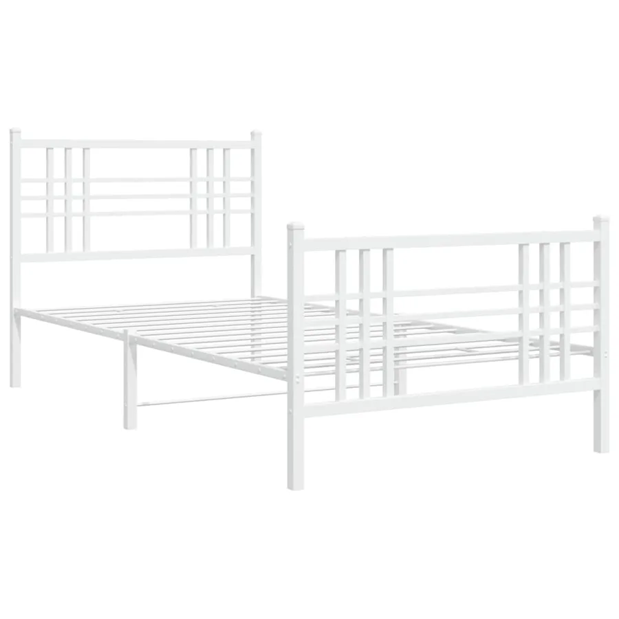 Cadre de lit métal sans matelas et pied de lit blanc 107x203 cm - 3